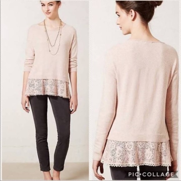 ANTHROPOLOGIE KNITTED & KNOTTED LACE BLUSH SWEATER - Picture 1 of 14